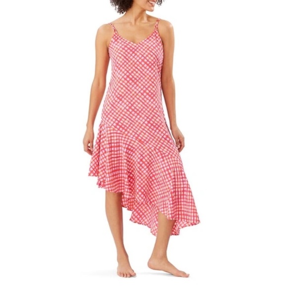 Tommy Bahama Other - TOMMY BAHAMA Harbour Island Gingham Asymmetrical Sleeveless Beach Dress Pink Red